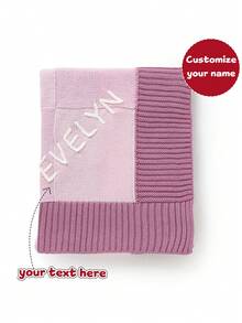 Customizable Embroidered Name Casual Minimalist Children's Knitted Blanket, Baby Blanket, Thick Throw Blanket - Light Pink - View 3