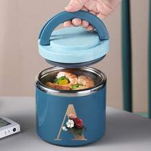 Letter A-Z Pattern Food Thermal Jar Insulated Soup Cup Portable Picnic Milk Drink Food Heater Containers Stainless Steel Lunch Box Thermo Keep Hot For School Children - Blue - View 10