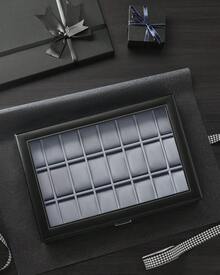 SONGMICS Watch Box, Lockable Watch Case, Watch Storage Box With 24 Slots, Glass Lid, Gift For Loved Ones, Black Synthetic Leather, Grey Lining - Black - View 6
