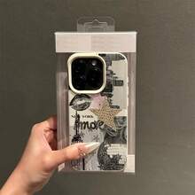 1pc TPU Vintage Architecture & Lip Print Star Lamp Mosaic Pattern Phone Case For IPhonnmi - White - View 3