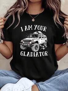Women's Jeeps Print Oversized Cotton T-Shirt, Soft And Breathable, Comfortable And Fitted Crew Neck, 220g - màu đen - Xem 1