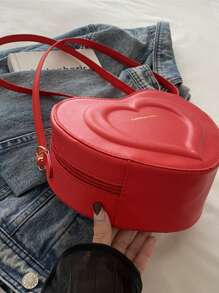 1pc Cute & Fresh Heart-Shaped Crossbody Bag, Made Of PU Material, With Zipper Closure, Adjustable Strap, Large Capacity, Suitable For Teenagers, Fashionable For School, Outdoor, Travel Or Daily Use, Great Gift For Friends - Love Crossbody Bag - View 11