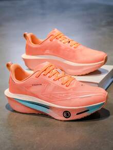 L.S.W.P 男士透气公路跑鞋 - 减震耐磨鞋底，EVA 缓冲，轻质低帮运动鞋，条纹设计，适合健身、慢跑和日常穿着，时尚运动风格，配有 EVA 软鞋垫 - 粉色 - 查看 5