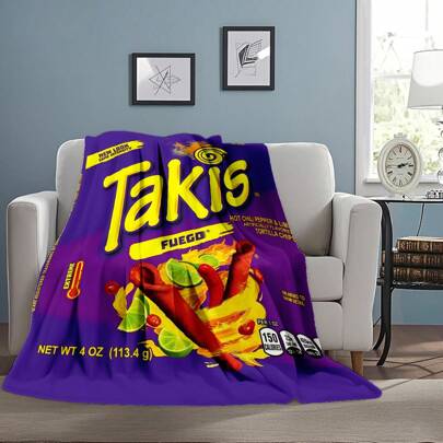 1PC Creative TaKis Snack Packaging Pattern Flange Velvet Blanket, Machine Washable, Soft And Comfortable, Lightweight Wool Blanket, Comfortable Air Conditioning Blanket, Home Decoration, Suitable For Four Seasons, Friend Gift, Suitable For Sofa, Bed, Car, Office, Camping, Travel, Outdoor, Suitable For Giving To Family And Friends. The Perfect Holiday Gift For Sons, Daughters, Grandmothers, Grandfathers, Fathers, Mothers, Uncles, And Aunts