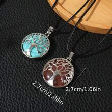 12pcs Natural Stone Pendant Set Natural Stone Round Tree Life Pendant With 5pcs Necklace Bohemian Style Handcrafted Necklace Accessories Perfect Gift For Valentine'S Day, Mother'S Day, Or Birthdays
