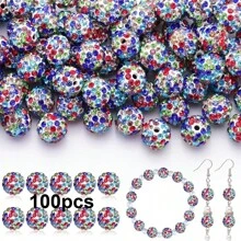 50/100pcs 10mm Handmade Ice Series Crystal Clay Beads - Baseball Sparkle Shamballa Disco Ball Design, Light Blue Fancy Sparkle, For DIY Jewelry Making, Necklace, Christmas Decoration, Crystal Beads, Necklace Bead Accessories, Shiny Bead Design, Handmade Beads