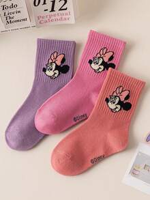 Disney 3/6双装儿童可爱米妮老鼠袜子，女童中筒袜，韩版卡通，男童春秋季婴儿袜 - 彩色 - 查看 2