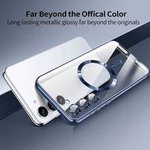 适用于三星 Galaxy A06 A16 A26 A36 A56 S25 Ultra S24 Ultra S25 FE 的磁吸透明手机壳，内置摄像头镜头保护膜，采用奢华电镀软 TPU 材质，透明防震超薄保护套，也兼容 17/16/15/14/13/12/11 系列、17 Pro Max，圣诞礼物，国际版，非国内版 - 遠峰藍 - 查看 4