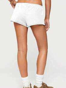 Women Low Rise Sweat Shorts Casual Y2k Drawstring Low Waisted Athletic Shorts Summer Cute Lounge Running Shorts - trắng - Xem 2