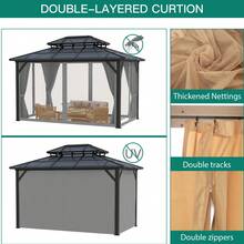 10x13 FT Permanent Aluminum Gazebo 10x12 FT Hardtop Gazebo With Double-Layer PC Roof, Sturdy Metal Pavilion Canopy, All-Weather Outdoor Sunshade Structure With Retractable Curtains For Patio, Backyard, Garden, Deck - Xám - Xem 4