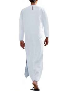 Men's V-Neck Short Sleeve Robe Side Split Kaftan Cotton Long Gown Thobe S-3XLhalloween - Trắng số 1 - Xem 3