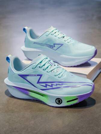 L.S.W.P 男士透气公路跑鞋 - 减震耐磨鞋底，EVA 缓冲，轻质低帮运动鞋，条纹设计，适合健身、慢跑和日常穿着，时尚运动风格，配有 EVA 软鞋垫