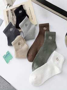 7 Pairs Men's New Multicolor Simple Line Geometric Pattern Casual Low-Cut Ankle Socks, Soft & Comfortable, All Season - Multicolor - View 4