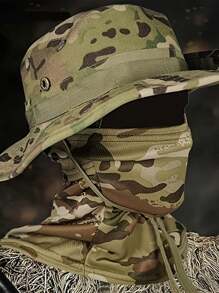 2pcs Unisex Camouflage Breathable Full Coverage Bucket Hat & Balaclava Neck Gaiter Set, Suitable For Outdoor Sports Like Fishing, Cycling, Hiking, Camping, Climbing