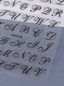 2片装3D哥特字母美甲贴纸，时尚浪漫英文单词字母符号设计，DIY Y2K自粘滑块，美甲装饰配件，美甲用品，送给女性和女孩的礼物 - 黑色 - 查看 6