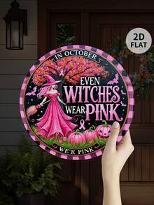 1 Stück 2D flach, Heimdekoration, Wanddekoration. Feiertags-Dekoration, Halloween-Dekorations-Schild, Hexe mit rosa Erkennungszeichen. Vintage-Stil, Holz-Wanddekoration-Schild, Geschenk für Freunde, Wandkunst, dekorative Plakette