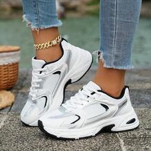 American Retro Contrast Color Running Shoes, Mesh Breathable, Thick Bottom Cushioning, Campus, Street, Daily Wear Template, Running Shoes To Grasp The Relaxation Feeling, 5cm High Casual Shoes - 黑色 - 查看 9