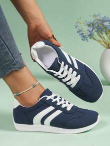 Damen Lässig Flache Sneaker, Runde Zehenkappe Schnürschuhe aus Segeltuch, geeignet für Frühling, Sommer, Herbst und Winter