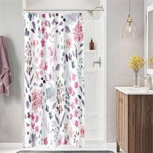 Cute Floral Shower Curtain, 66x72 Inch, Flower Fabric Shower Curtains For Bathroom, Wildflower Butterfly Cloth Shower Curtain Set With Hooks
