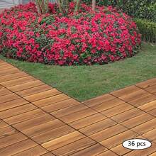 Suelo de madera sellable, 36 baldosas para suelo exterior, suelo de madera de fácil instalación, suelo de 30,3 x 30,3 x 2,3 cm para patio, balcón, jardín - Marrón - Ver 8