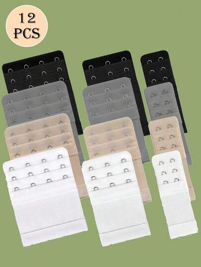 12pcs Bra Strap Extenders With Elastic, 2/3/4 Hooks, Adjustable And Comfortable Bra Extension