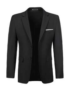 Men's Suits Jacket Two Button Elegant Solid Slim Fit Single Breasted Party Blazer Jacket Formal Business Wedding Black Size XS-3XL - Black - View 3