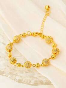 1pc Fashionable Zirconia Beaded Bracelet, 18K Gold Plated Copper, Elegant Women's Bracelet, Suitable For Parties, Gifts, And Daily Wear