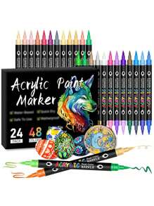 1 支双头双色马克笔，用于玻璃绘画的丙烯酸笔，覆盖颜色，非常适合艺术学生和绘画，用于学校用品，返校