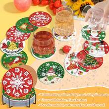 12pcs Christmas Santa Claus & Tree DIY Diamond Painting Coaster Kit, 5D Diamond Art Coasters For Home Decor, Craft Gift, Suitable For Beginners, Indoor Decoration, Develop Hands-On Ability, Acrylic Diamond Coaster With Cork Mat, Adult DIY Diamond Painting Craft, Ideal For Diamond Painting Enthusiasts, Holiday Gift, Includes Tools, With Iron Stand Coaster