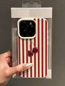 1 件白色和红色条纹樱桃图案全覆盖 TPU 防震手机壳，适用于 Apple 16、15、14、13、12、11 Pro Max 和系列 - 彩色 - 查看 3