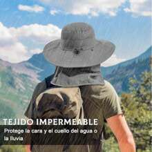 Sombrero de Sol para Hombre, Gorro Pescador Ajustable con Protección UPF 50+, Sombrero con Asa Ancha y Máscara Desmontable para Cara y Cuello,Sombrero de Pesca, Gorra para Sol con Protección Solar UPF 50 Gorro de Pesca con Cubierta Facial Extraíble y Solapa para Cuello, Sombrero Tipo Pescador de Ala Ancha para Pesca Senderismo Hombre Mujer - Beis - Ver 6
