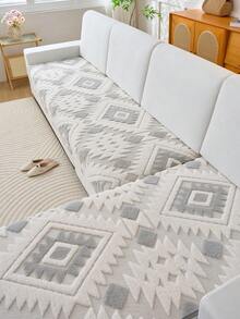 1pc Bohemian Quilted Plush Sofa Cushion Cover, Warm-Toned Country Style Sofa Slipcover, Anti-Slip & Anti-Scratch, Suitable For All Seasons, Fits 1/2/3/4 Seater Sofas And Sectionals, Ideal For Living Room/Dining Room/Bedroom/Study, Autumn Decor, Dorm Decor, Back To School - Light Grey - View 9
