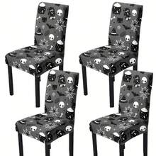 1/4/6/8 Stücke, modische Halloween-Stil bedruckte Stuhlbezüge/Bürostuhlbezüge/Stuhlbezüge für Esszimmer, geeignet für moderne tägliche Dekoration in Innenräumen von Familien-Restaurants und Hotels. Die elastischen Stuhlbezüge können gereinigt werden und sind ein ideales Halloween-Geschenk