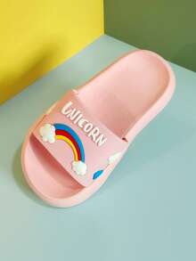 1 par de chanclas planas de EVA con diseño de unicornio arcoíris para niños, aptas para interiores/exteriores, hogar, baño, verano