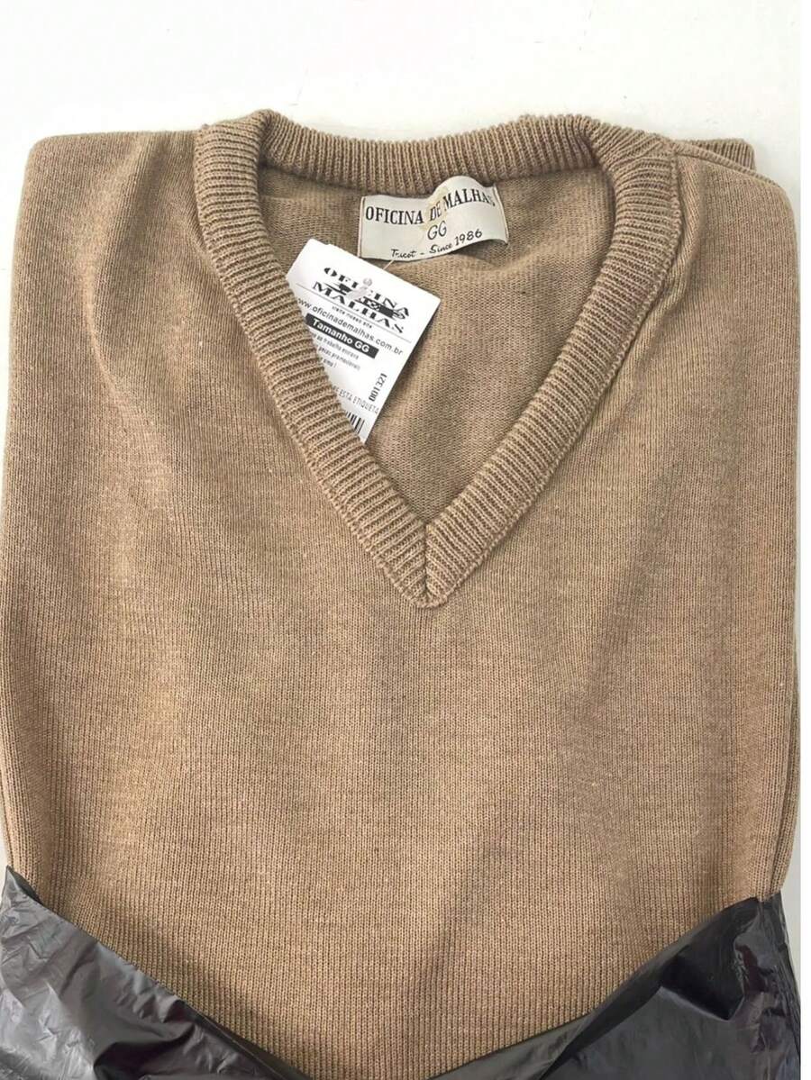 Basic V-Neck Knit Top, Fall/Winter, Regular Fit - Beis - Ver 1