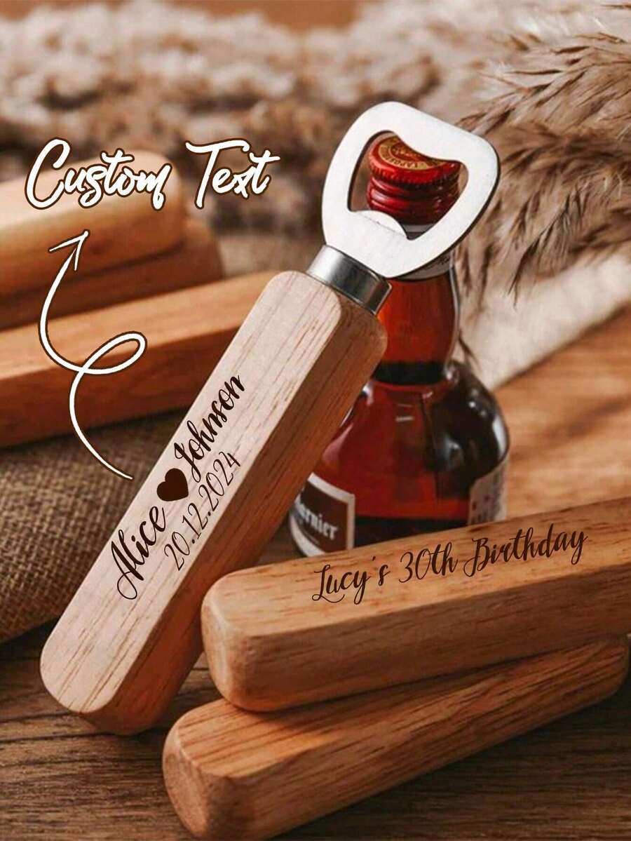 Custom Engraved Wooden Wine Bottle Openers And Beer Bottle Cap Openers Wedding Gifts Personalized Wooden Handle Openers, Holiday Gifts, Christmas Gifts, Wedding Supplies - Beige - View 1