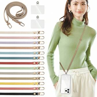 1 件可调节长度 70 厘米-140 厘米智能手机挂绳，适用于智能手机、单肩包、钱包、手拿包、斜挎包、防止手机掉落的皮革手机挂绳、情侣手机带