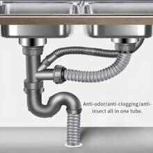双槽厨房水槽排水系统，蔬菜清洗盆排水管，水槽排水管，塑料排水软管，适用于浴室和厨房水槽 - 彩色 - 查看 5