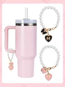 1pc Cute Butterfly Pearl Chain Letter Pendant Accessory, Cup Decor, Pearl Chain, Initial Jewelry, Adorable & Fashionable ID Decoration, Suitable For Handled Glass Cups, Keychain Bag Charms, Cup Accessories, Y2K, Suitable For Party Decor, Gifts, Outdoor