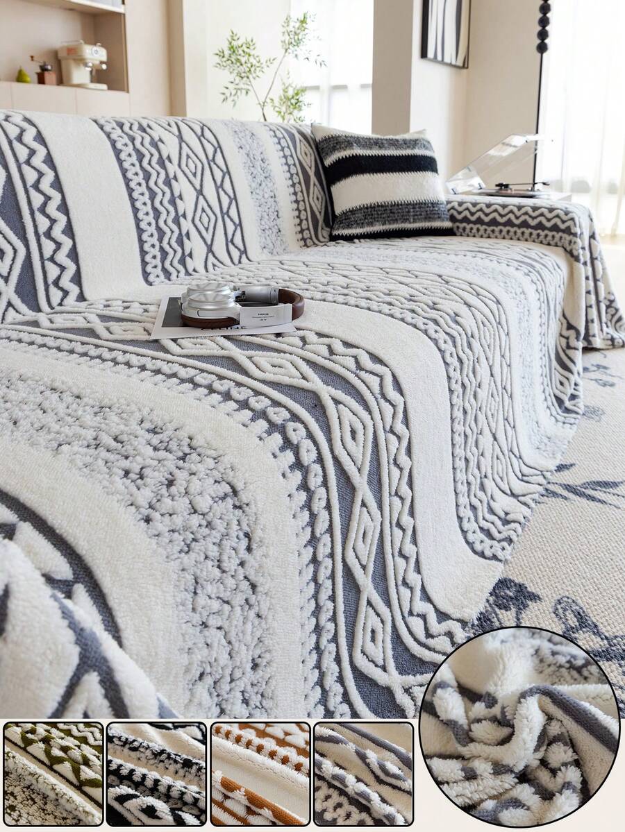 1 vỏ bọc ghế sofa phong cách Bohemian, chất liệu ấm áp mùa đông, mềm mại và thân thiện với da, thân thiện với thú cưng, chống trượt, chống bụi bẩn, chống trầy xước, có thể giặt bằng máy, phù hợp với mọi mùa, có thể sử dụng làm ghế sofa ngoài trời, phù hợp với ghế sofa 1 chỗ ngồi, 2 chỗ ngồi, 3 chỗ ngồi, 4 chỗ ngồi - Xám - Xem 1