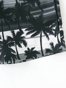 2pcs/Set Casual Boys' Tree Print Sleeveless T-Shirt And Elastic Waist Hawaii Shorts - Black - View 7