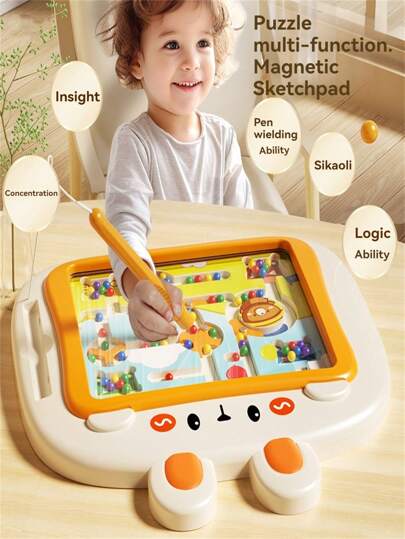 1 pieza Tablero de dibujo magnético con diseño de conejo lindo, laberinto digital completamente cerrado con control de bola, juguete educativo para el desarrollo del pensamiento lógico, juego interactivo para fiestas familiares, regalo de cumpleaños para niños y niñas, presente de Halloween