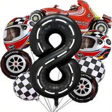 40-Inch Black And White Striped Racing Car Pattern, Tire, Grid Design, Number Balloon For Birthday Party Decor - Multicolor - View 6