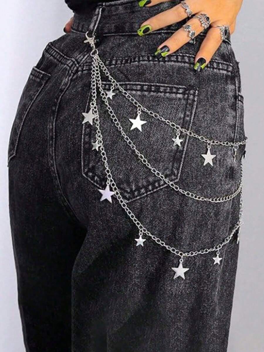 Fashionable Pentagram Pendant Chain, Unisex Punk Rock Jeans Waist Chain - one-size - View 1