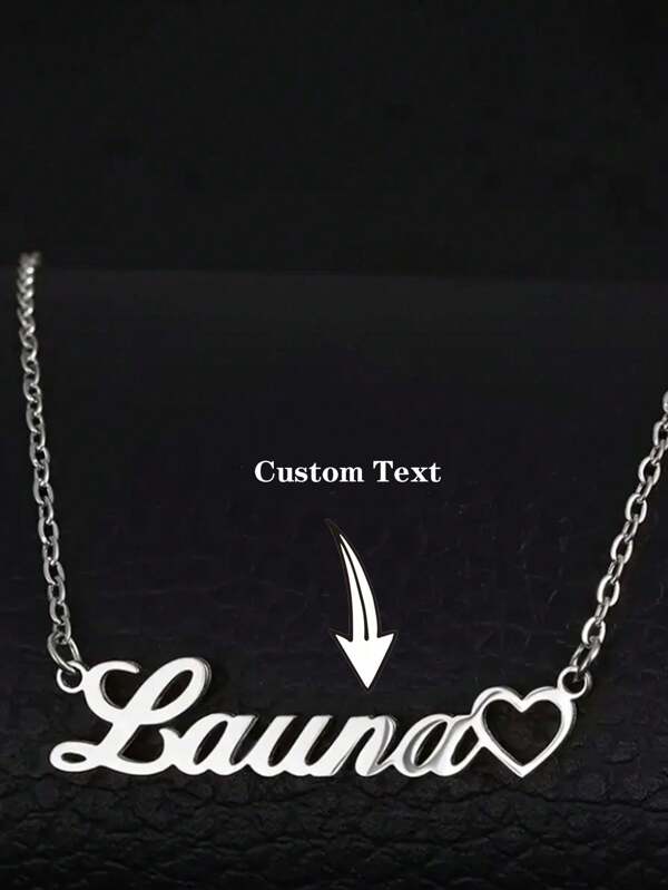 1pc Stainless Steel Women's Valentine's Day Gift, Personalized And Simple Customized Love Name Necklace (Only Supports English Customization) Valentines Silver Stylish, Fall Fashion, Casual Junior High School Students, Middle School Students, High School Senior High School Students, College Students, University Students, Freshman, Sophomore, Underclassmen,Customized Fashion Word Necklaces,Look Glamour,Jewelry & Watches,Season Picks, Utilitarian Chic
