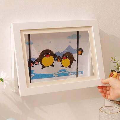 1 件 A4 尺寸前开磁性木制艺术展示架，简约设计，多色矩形，可更换艺术品，适用于家居装饰、儿童艺术品展示、客厅和卧室装饰、绘画和照片展示