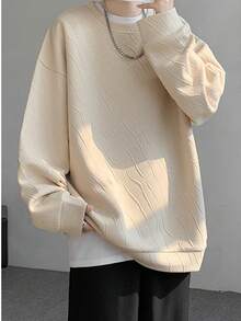 Men's Long-Sleeved Sweatshirt With A Jacquard Weave, Crew Neck, And Apricot-Colored, White, And Black Lining. Available In Plus Sizes, This Stylish, Casual Loungewear Top Is Perfect For Fall And Winter.