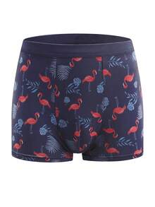 1 Pieza Calzoncillos tipo bóxer para hombre, Calzoncillos para hombre con estampado de flamencos a la moda