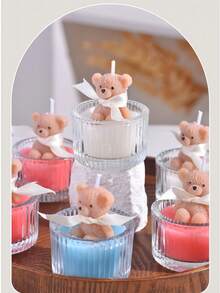 1 pièce Bougie en verre en forme d'ours en peluche mignon, parfaite pour le bien-être personnel et un excellent cadeau. Élément de décoration d'intérieur photogénique, s'associe bien avec une bougie parfumée apaisante. Bougie de niche haut de gamme, convient comme cadeau d'anniversaire ou décoration d'intérieur. - Multicolore - Voir 6
