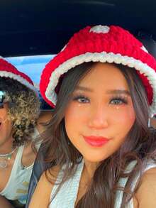 1pc Women's Red Bucket Hat, Cute Mushroom Bucket Hat, Handmade Crochet Thick Warm Knit Cap, Fairy Forest Hat, Casual Daily Hat